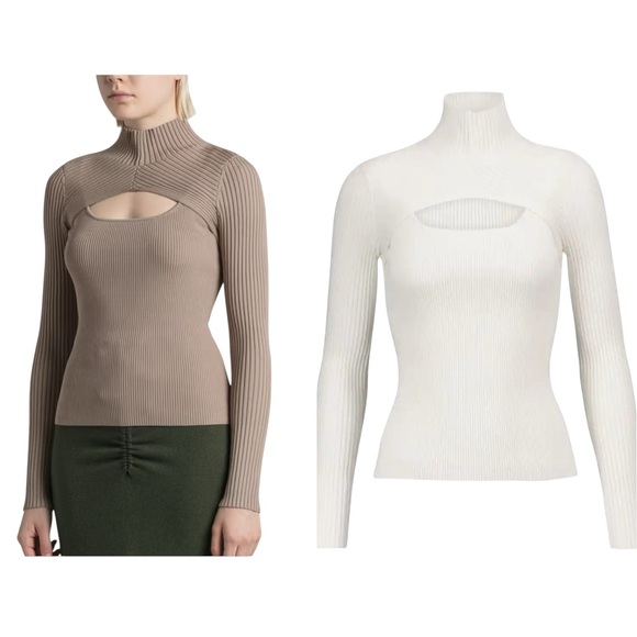 Jonathan Simkhai Miliana White Ribbed Knit Stretch Cut Out Sweater Top Medium - Picture 1 of 7